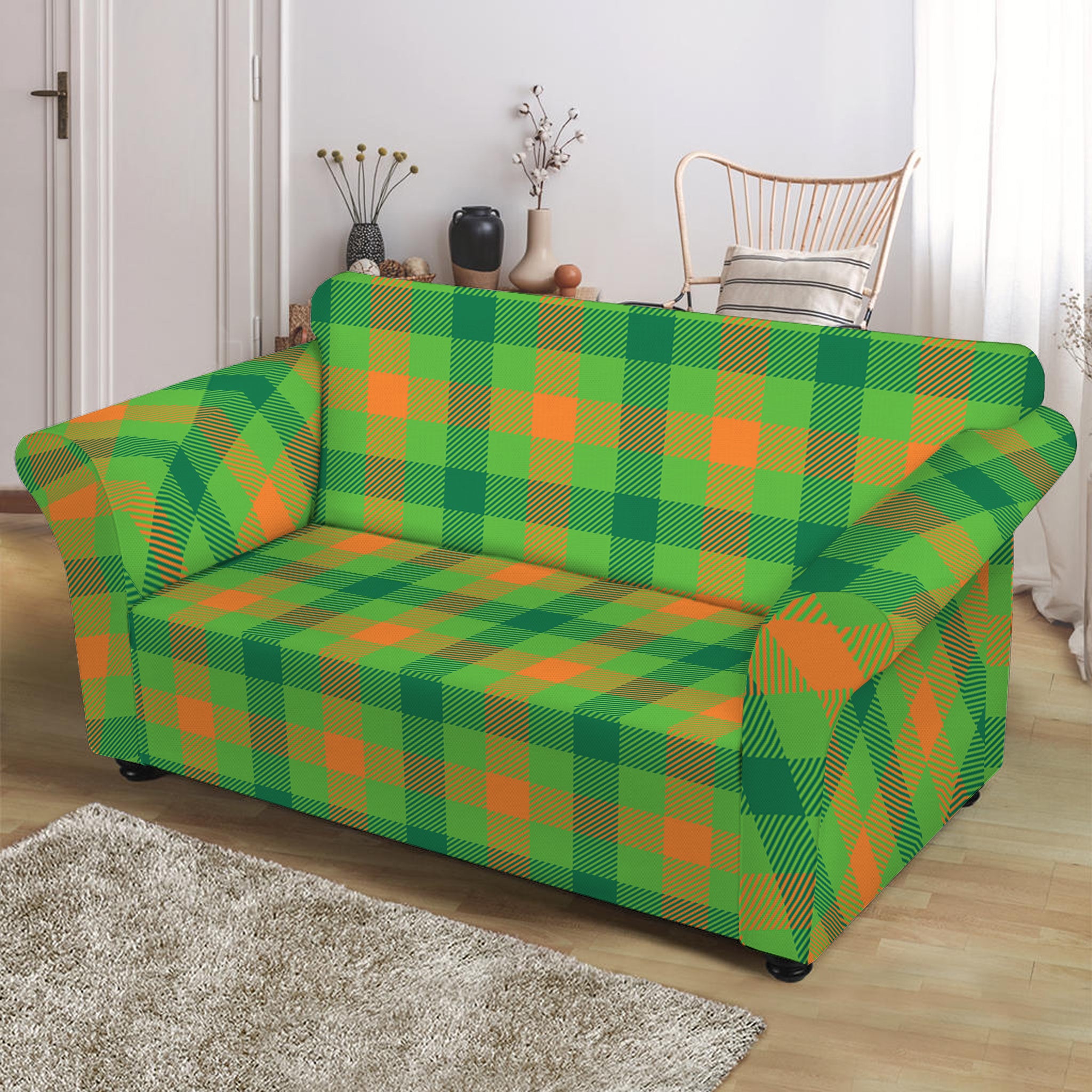 Irish Buffalo Plaid Pattern Print Loveseat Slipcover