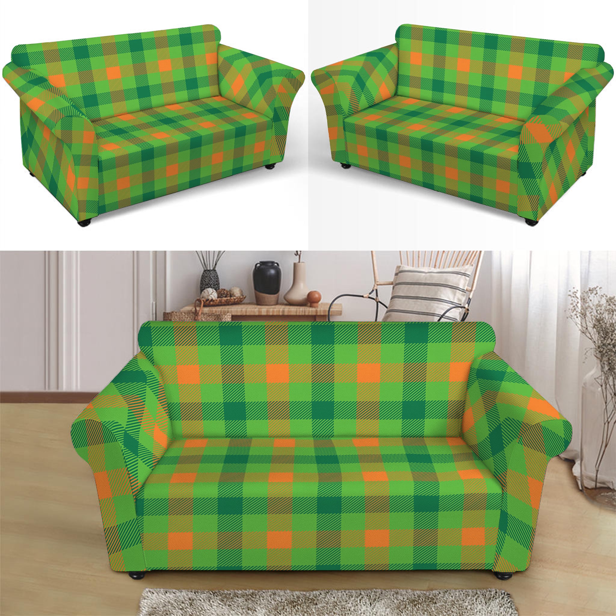 Irish Buffalo Plaid Pattern Print Loveseat Slipcover