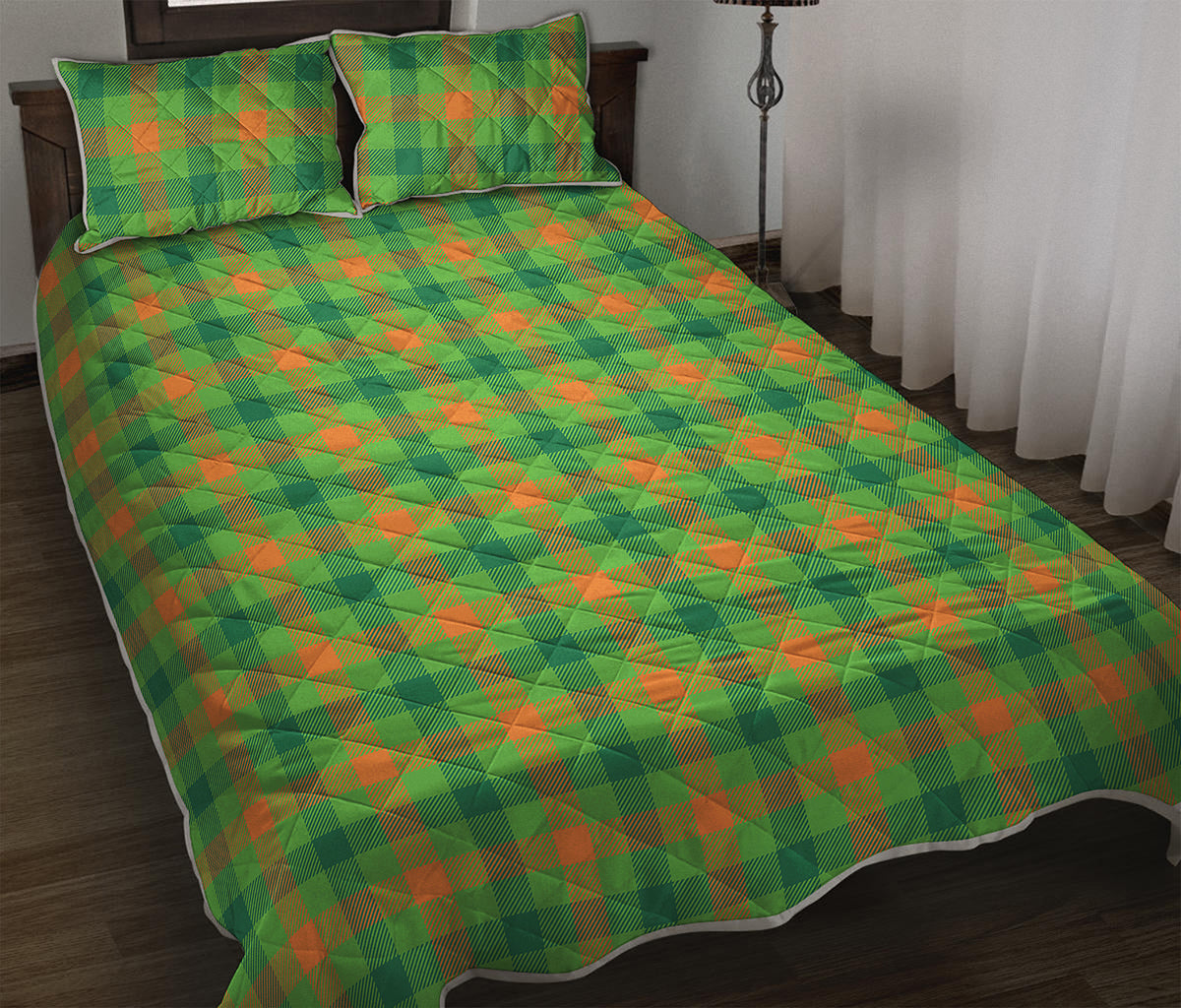 Irish Buffalo Plaid Pattern Print Quilt Bed Set