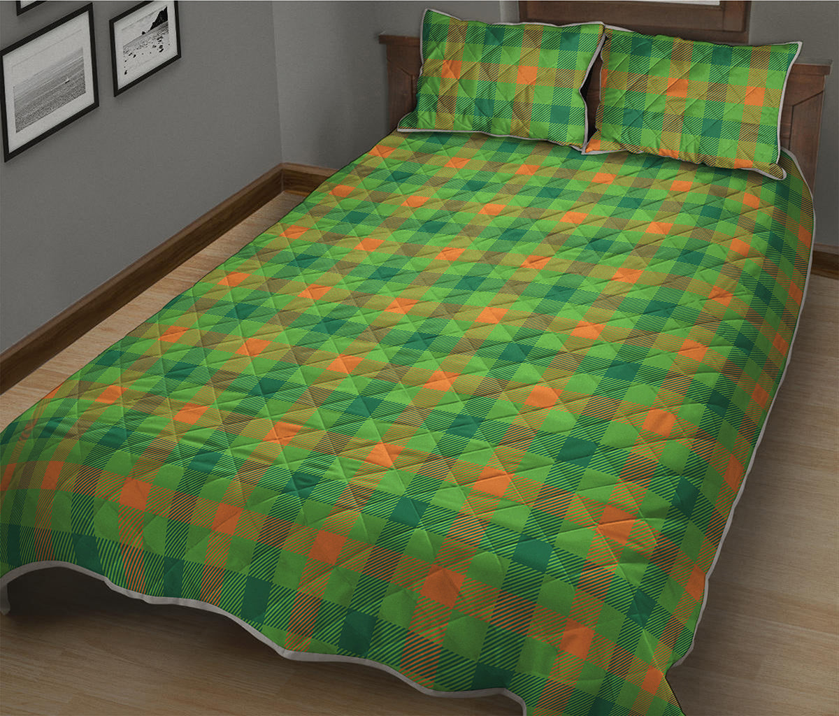 Irish Buffalo Plaid Pattern Print Quilt Bed Set