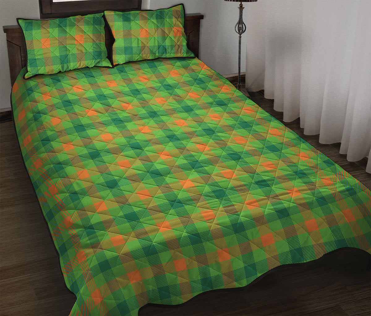 Irish Buffalo Plaid Pattern Print Quilt Bed Set