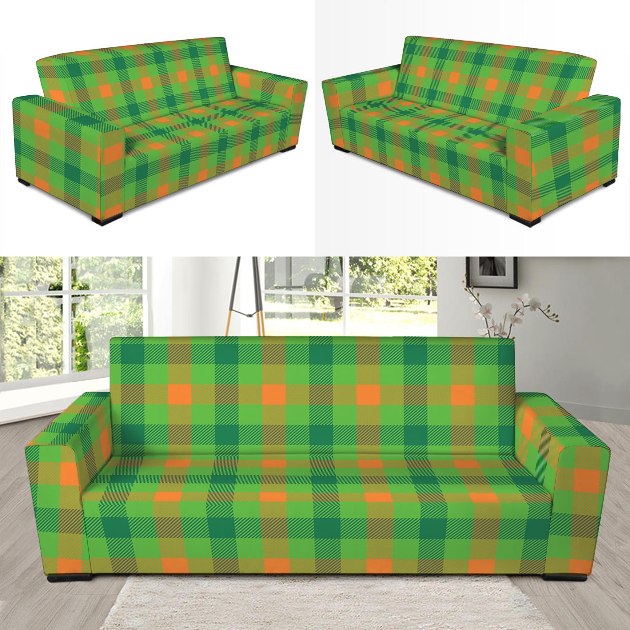 Irish Buffalo Plaid Pattern Print Sofa Slipcover