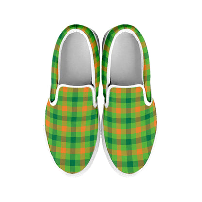 Irish Buffalo Plaid Pattern Print White Slip On Shoes