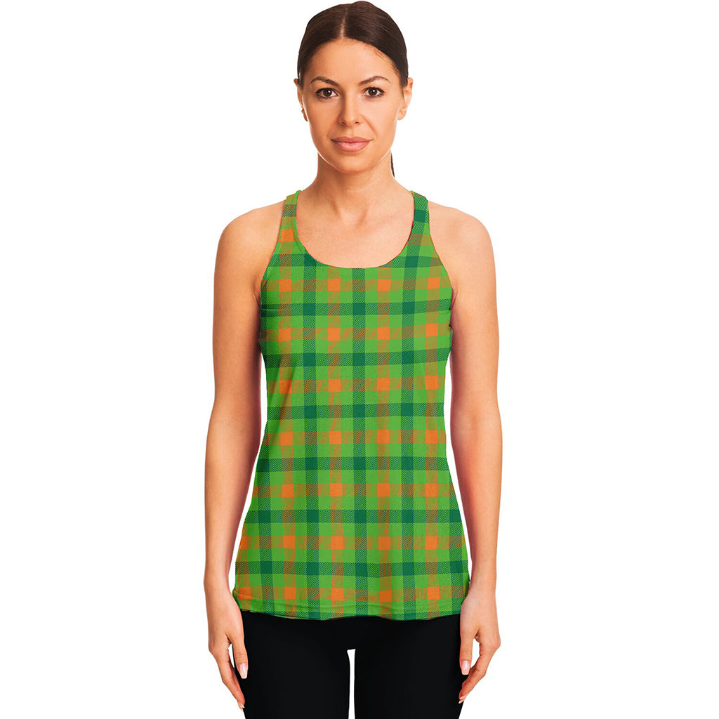 Irish Buffalo Plaid Pattern Print Women's Racerback Tank Top