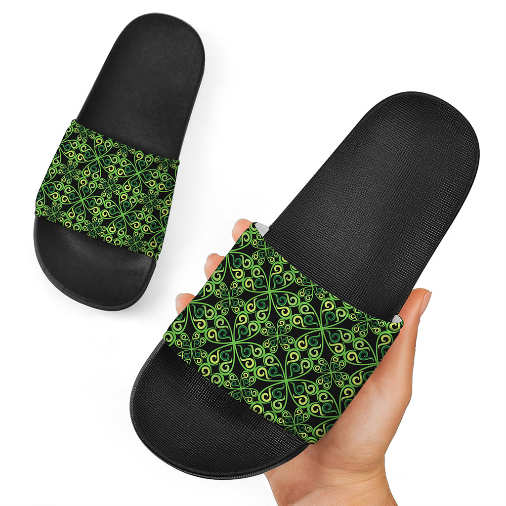 Irish Celtic Symbol Pattern Print Black Slide Sandals