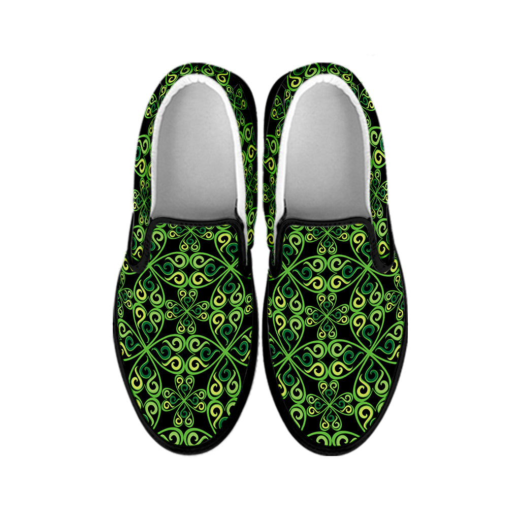 Irish Celtic Symbol Pattern Print Black Slip On Shoes