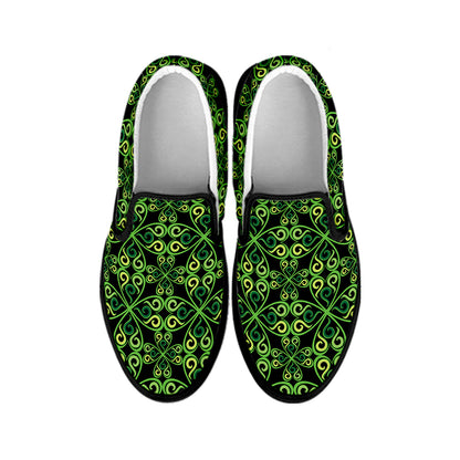Irish Celtic Symbol Pattern Print Black Slip On Shoes