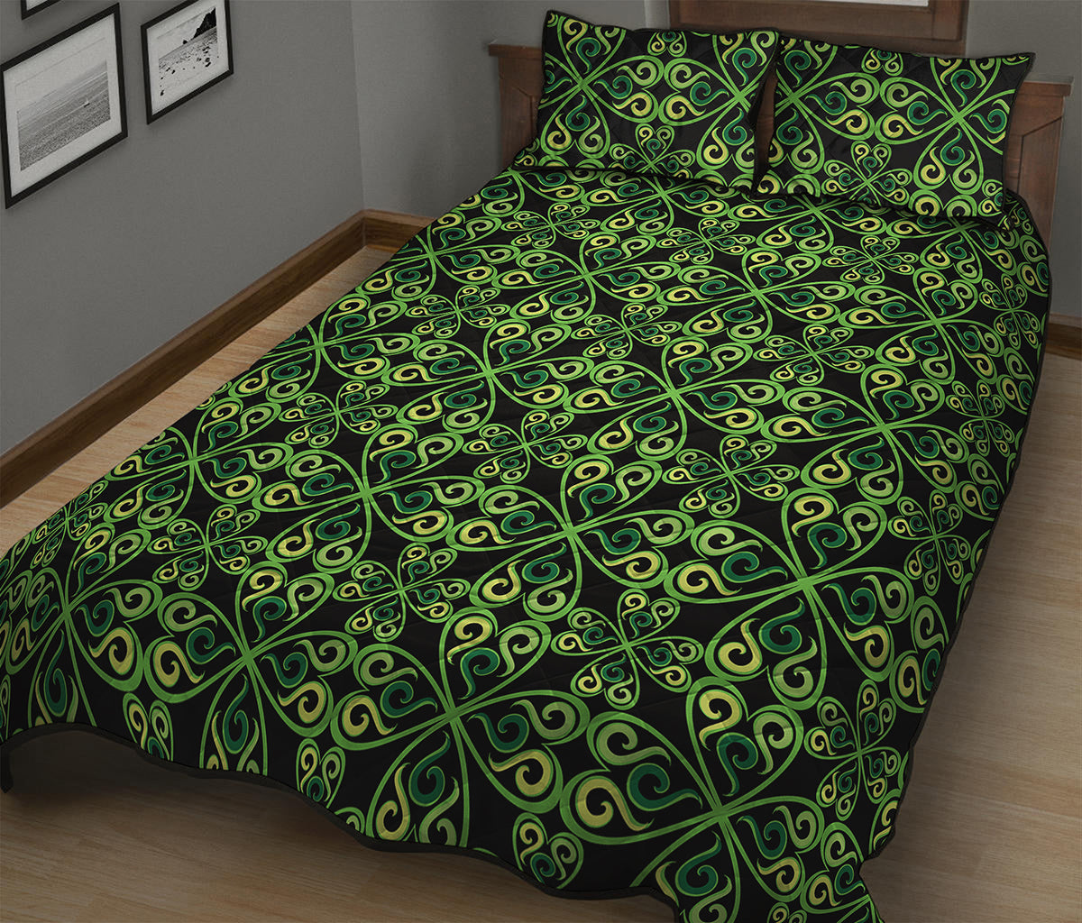 Irish Celtic Symbol Pattern Print Quilt Bed Set