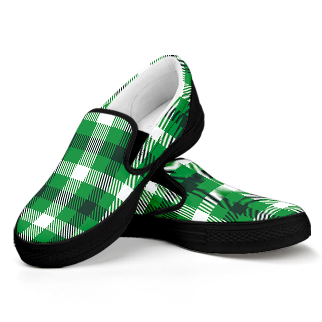 Irish Check Saint Patrick's Day Print Black Slip On Shoes