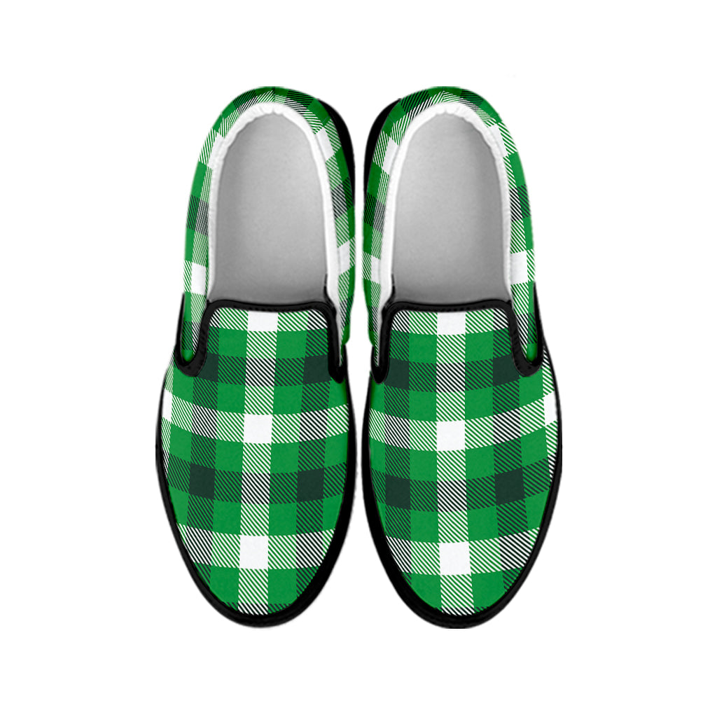 Irish Check Saint Patrick's Day Print Black Slip On Shoes