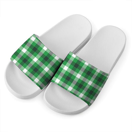 Irish Check Saint Patrick's Day Print White Slide Sandals