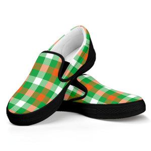 Irish Checkered St. Patrick's Day Print Black Slip On Shoes