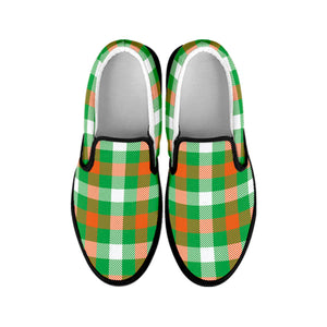 Irish Checkered St. Patrick's Day Print Black Slip On Shoes