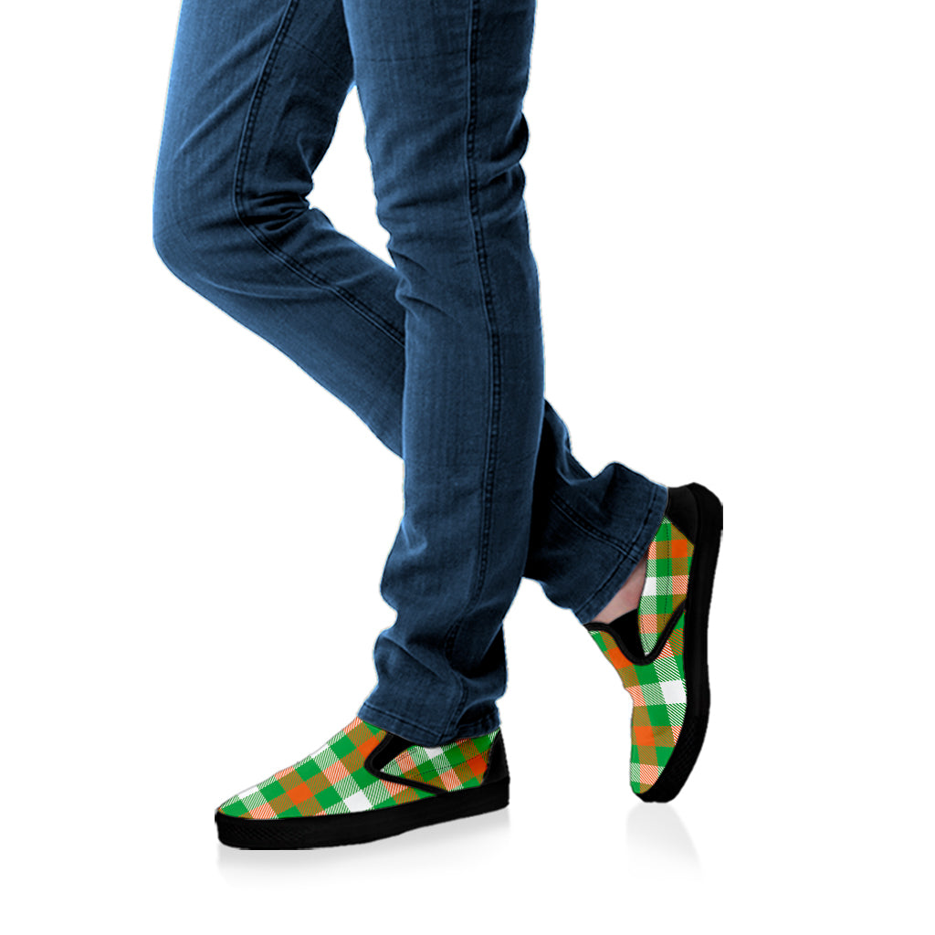 Irish Checkered St. Patrick's Day Print Black Slip On Shoes