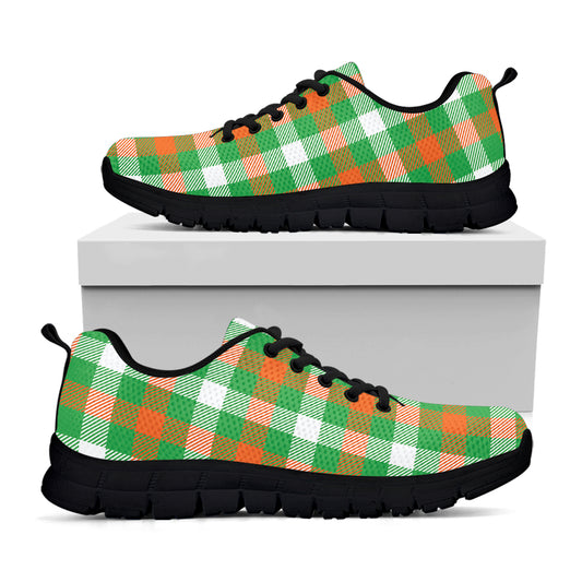 Irish Checkered St. Patrick's Day Print Black Sneakers