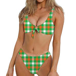 Irish Checkered St. Patrick's Day Print Front Bow Tie Bikini