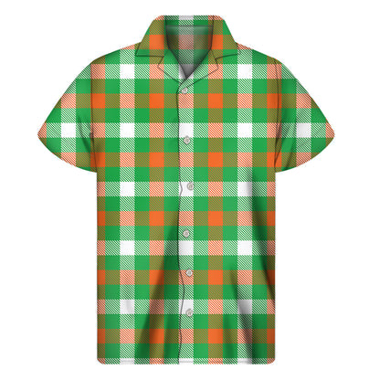 Irish Checkered St. Patrick's Day Print Men's Short Sleeve Shirt
