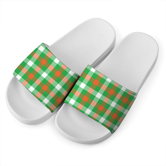 Irish Checkered St. Patrick's Day Print White Slide Sandals