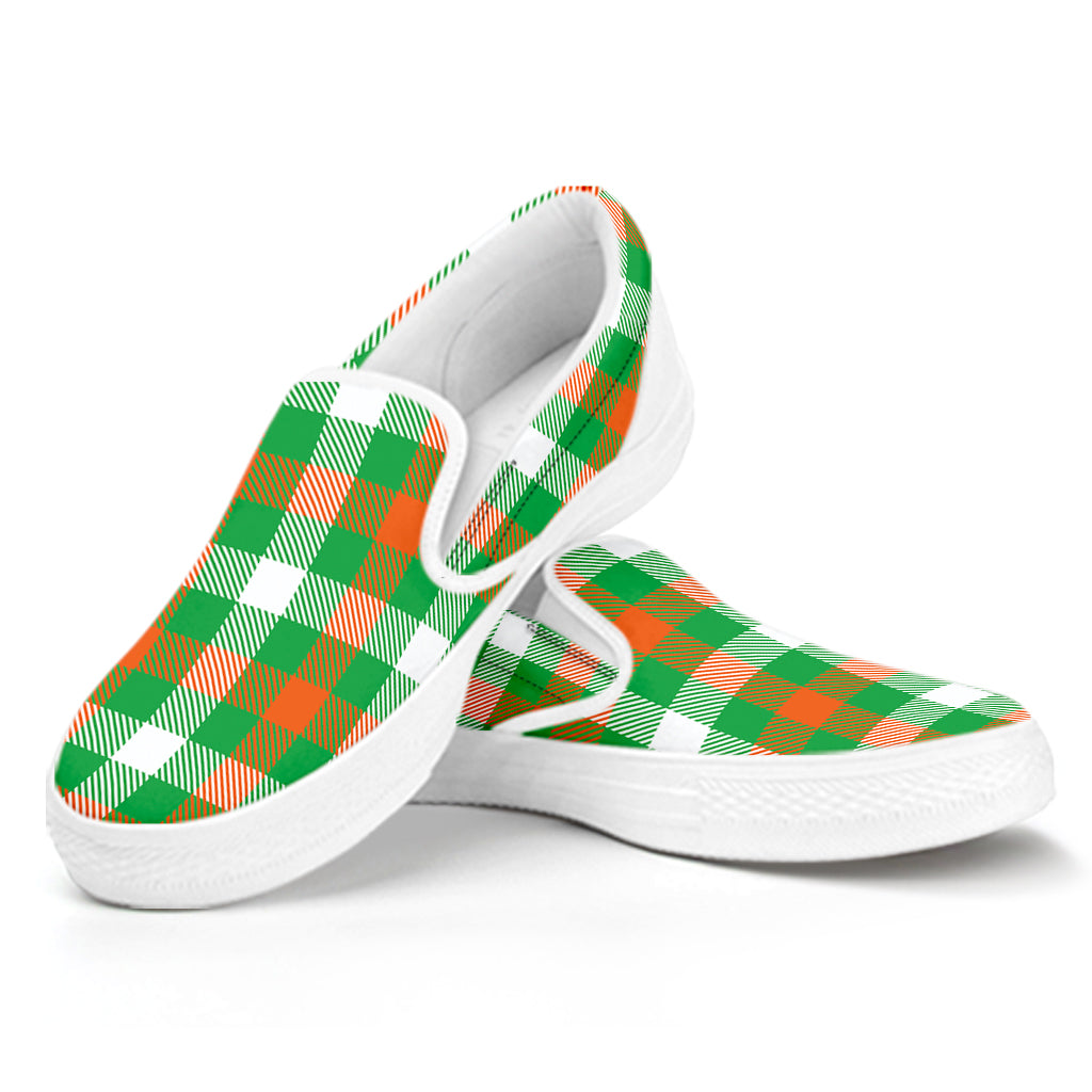 Irish Checkered St. Patrick's Day Print White Slip On Shoes