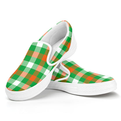 Irish Checkered St. Patrick's Day Print White Slip On Shoes