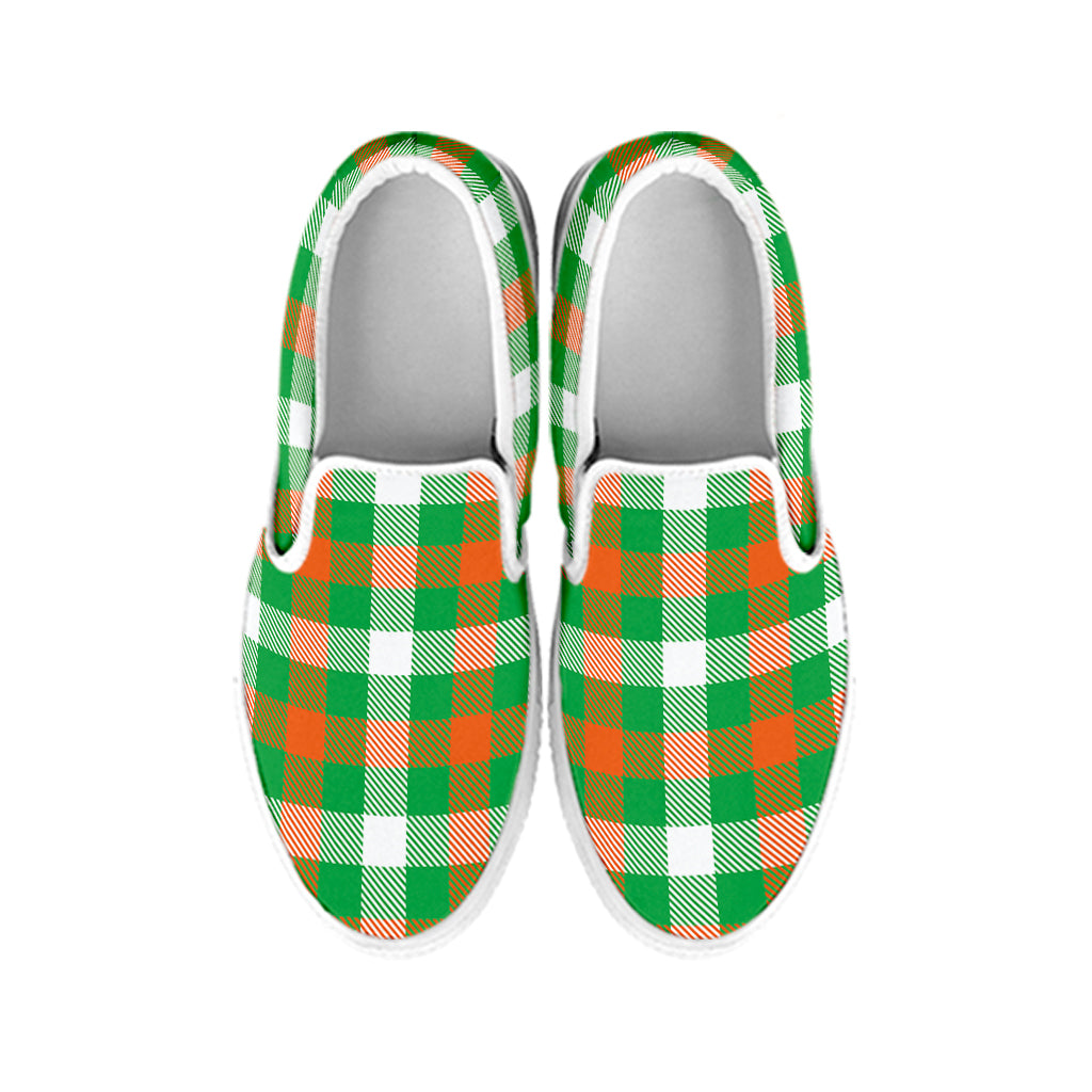 Irish Checkered St. Patrick's Day Print White Slip On Shoes