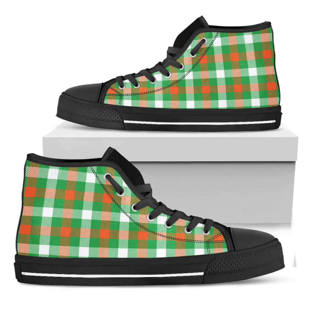 Irish Checkered St. Patrick's Day Print Black High Top Shoes