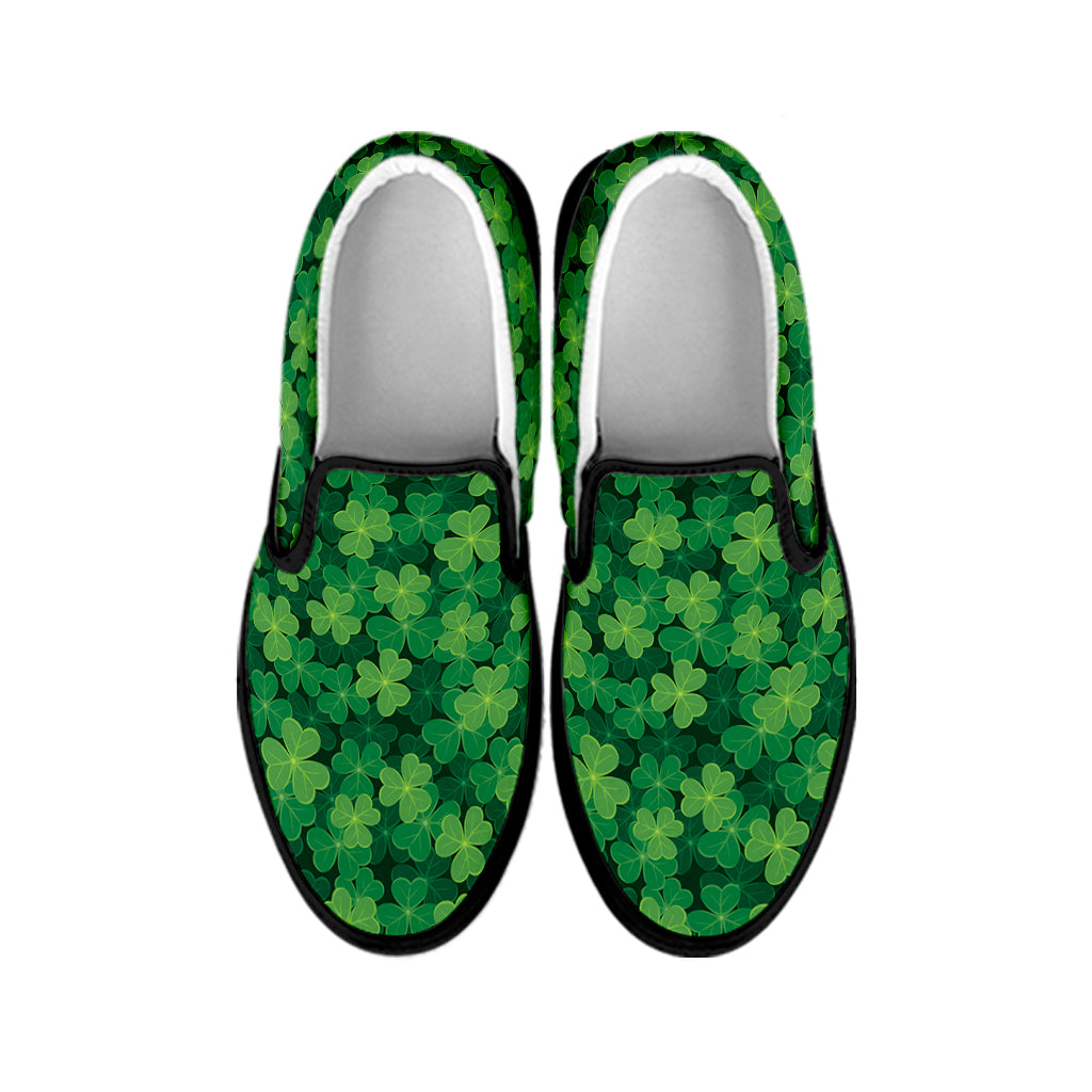 Irish Clover Saint Patrick's Day Print Black Slip On Shoes