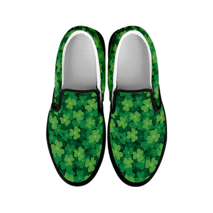 Irish Clover Saint Patrick's Day Print Black Slip On Shoes