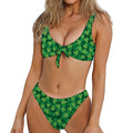 Irish Clover Saint Patrick's Day Print Front Bow Tie Bikini