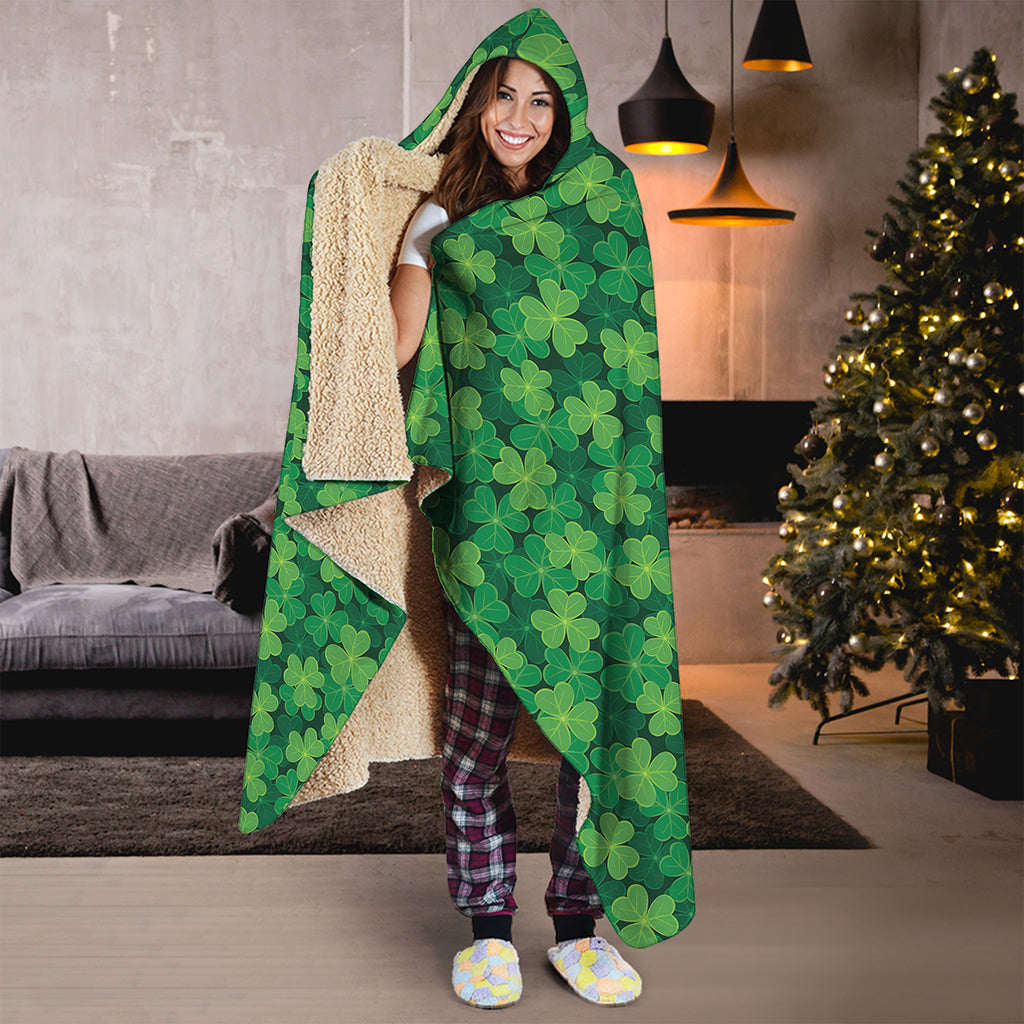 Irish Clover Saint Patrick's Day Print Hooded Blanket