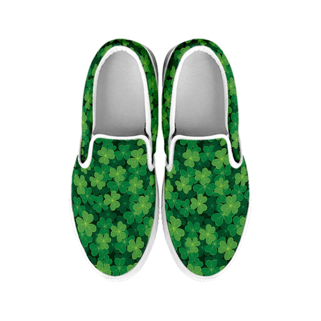 Irish Clover Saint Patrick's Day Print White Slip On Shoes