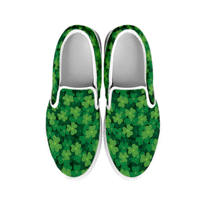 Irish Clover Saint Patrick's Day Print White Slip On Shoes