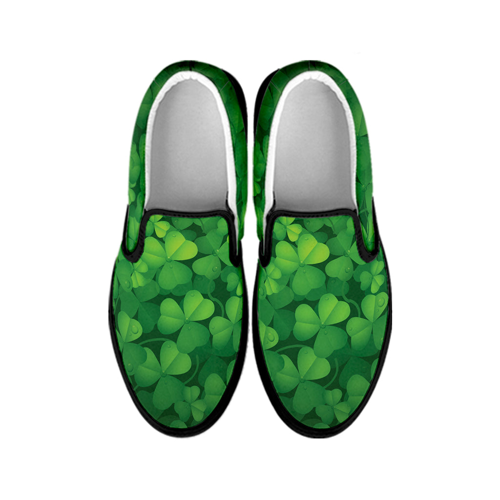Irish Clover St. Patrick's Day Print Black Slip On Shoes
