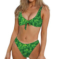 Irish Clover St. Patrick's Day Print Front Bow Tie Bikini