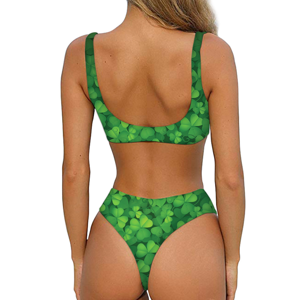 Irish Clover St. Patrick's Day Print Front Bow Tie Bikini