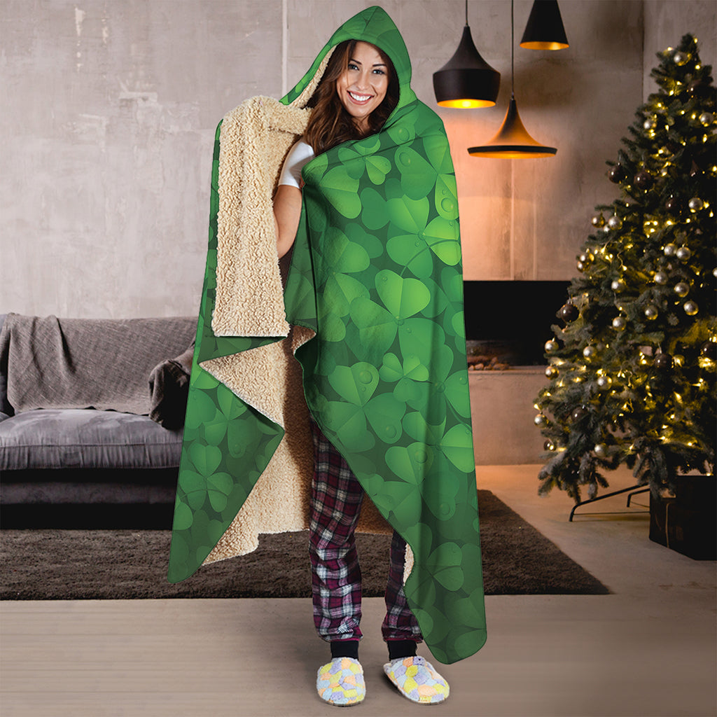Irish Clover St. Patrick's Day Print Hooded Blanket