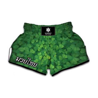 Irish Clover St. Patrick's Day Print Muay Thai Boxing Shorts