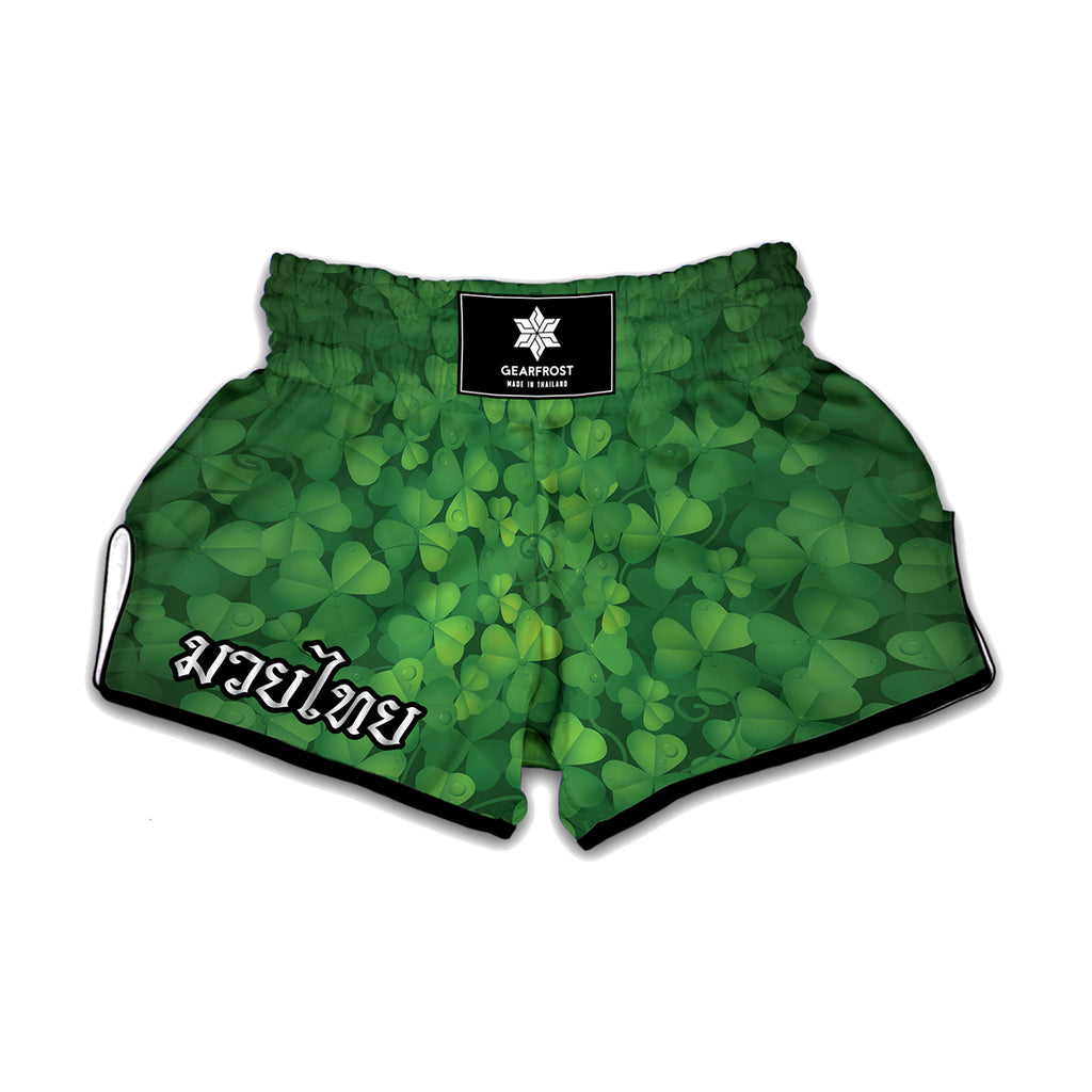 Irish Clover St. Patrick's Day Print Muay Thai Boxing Shorts
