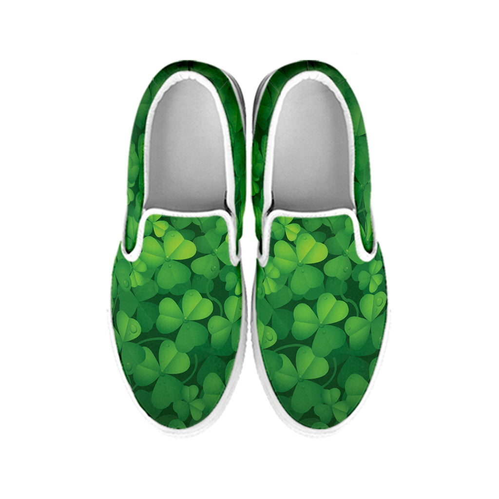 Irish Clover St. Patrick's Day Print White Slip On Shoes