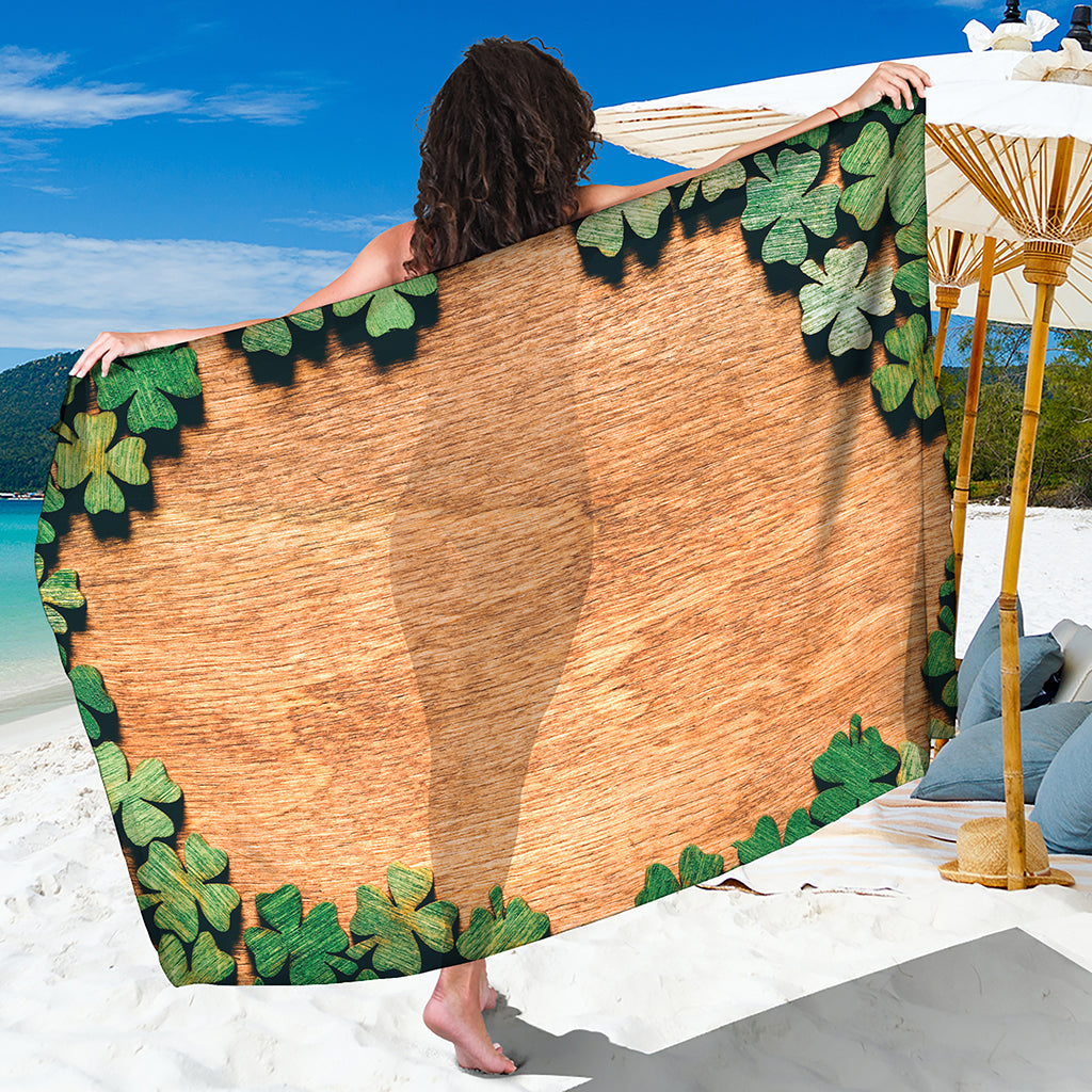 Irish Four Leaf Clovers Wood Print Beach Sarong Wrap