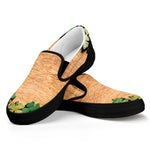 Irish Four Leaf Clovers Wood Print Black Slip On Shoes