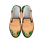 Irish Four Leaf Clovers Wood Print Black Slip On Shoes