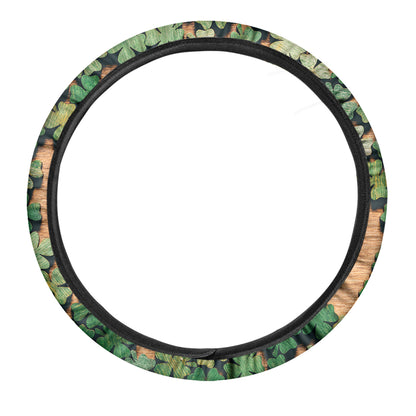 Irish Four Leaf Clovers Wood Print Car Steering Wheel Cover