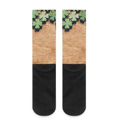 Irish Four Leaf Clovers Wood Print Crew Socks