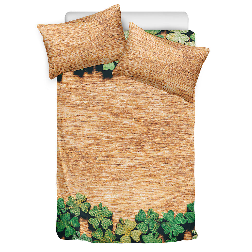 Irish Four Leaf Clovers Wood Print Duvet Cover Bedding Set