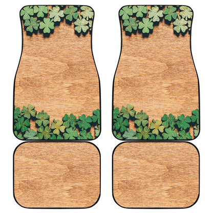 Irish Four Leaf Clovers Wood Print Front and Back Car Floor Mats