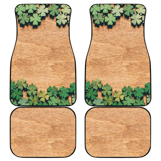 Irish Four Leaf Clovers Wood Print Front and Back Car Floor Mats