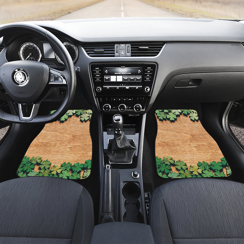 Irish Four Leaf Clovers Wood Print Front and Back Car Floor Mats