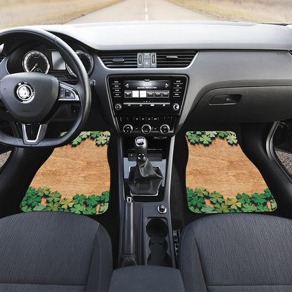 Irish Four Leaf Clovers Wood Print Front and Back Car Floor Mats