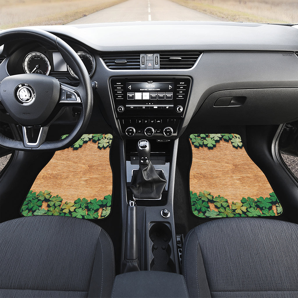 Irish Four Leaf Clovers Wood Print Front Car Floor Mats